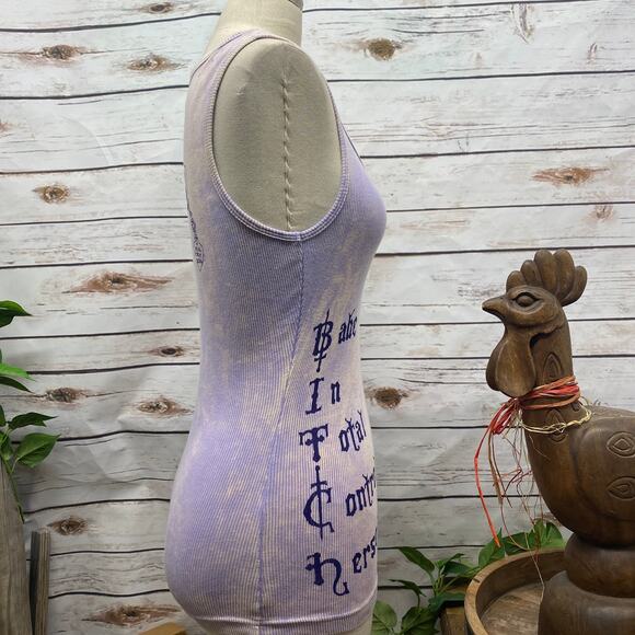 RTB Real Tough B itch Purple Tank Top Medium Embellished Graphic Ribbed Cotton - Picture 6 of 13